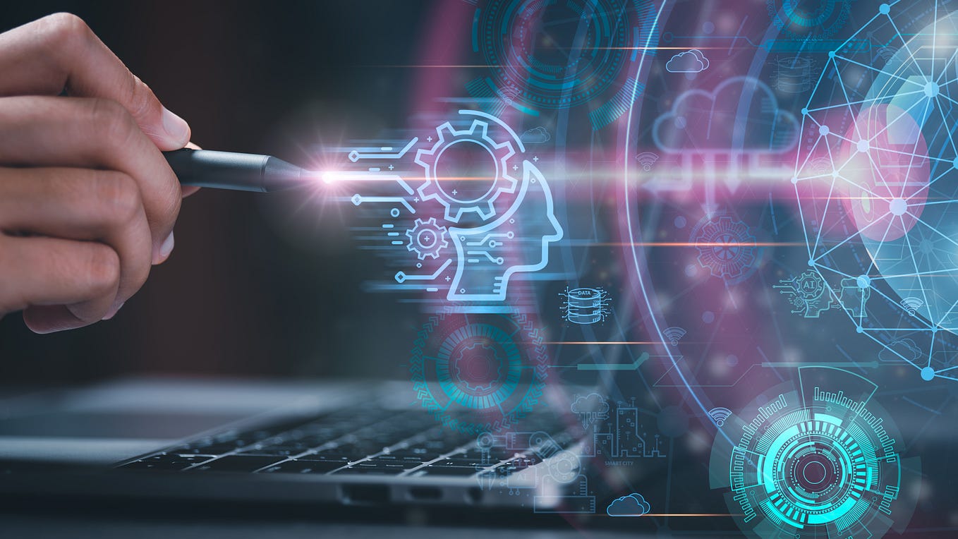 Oportunidades de IA nas empresas: mão usando tecnologia de inteligência artificial para melhorar processos e produtividade.