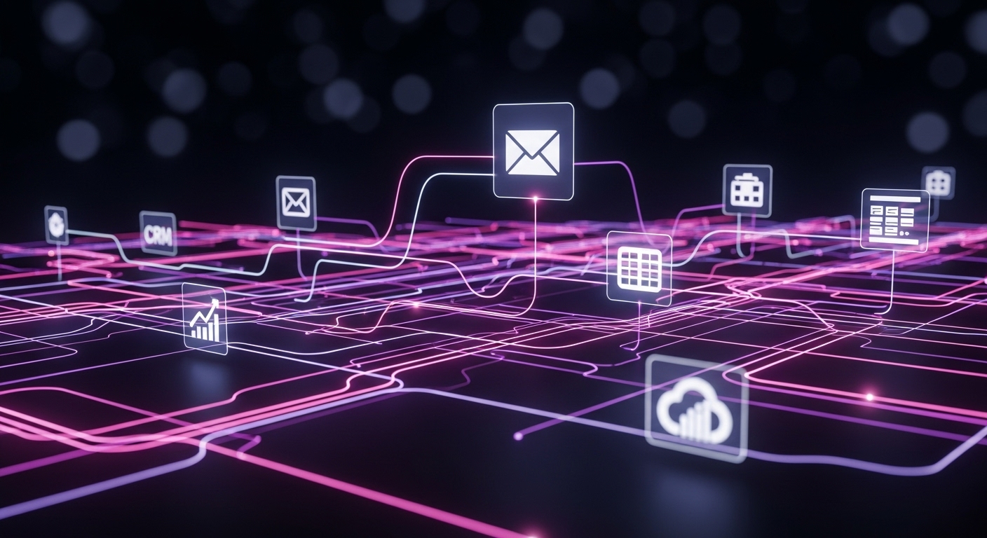 Fluxos de automação conectando e-mails, CRM, planilhas e nuvem com o n8n, facilitando processos e economizando tempo.