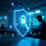Profissional trabalhando com Segurança da Informação em ambiente corporativo.