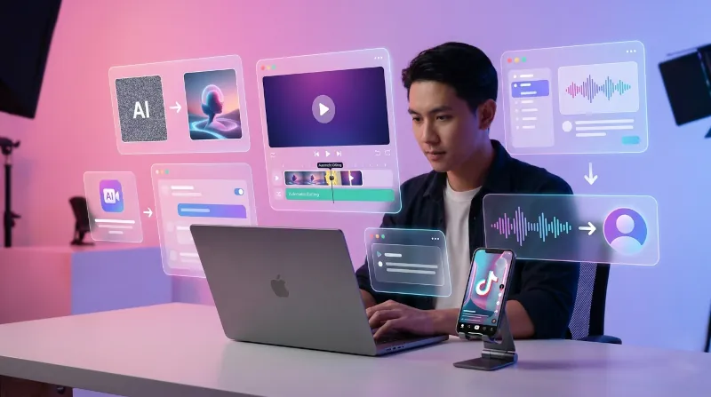 Aluno criando vídeo com IA no Kling durante curso presencial na Clarify